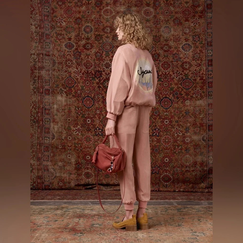 See by Chloe Dusty pink rose/muted brown silk bomber jacket